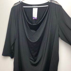 Design History Black Beaded Long Sleeve Draped Top Size 3X